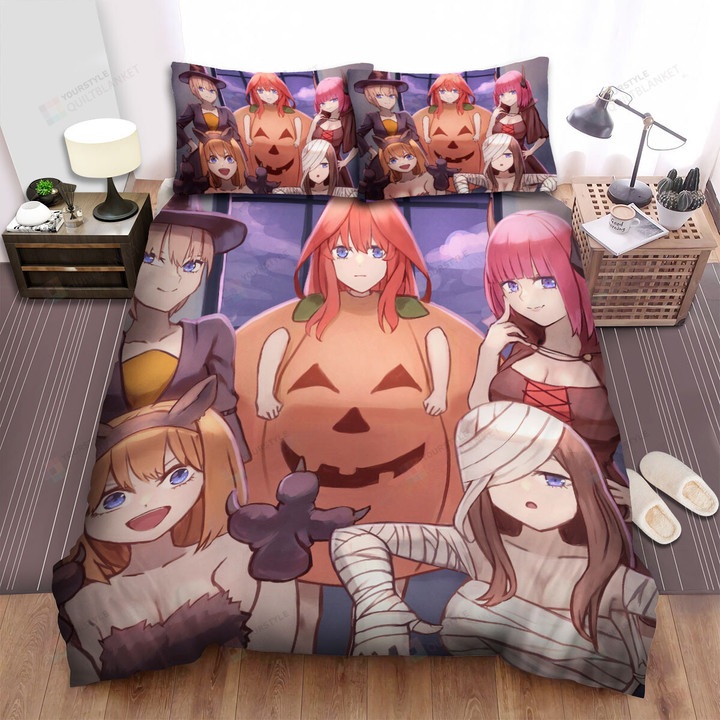 The Quintessential Quintuplets In Halloween Costumes Bed Sheets Spread Duvet Cover Bedding Sets