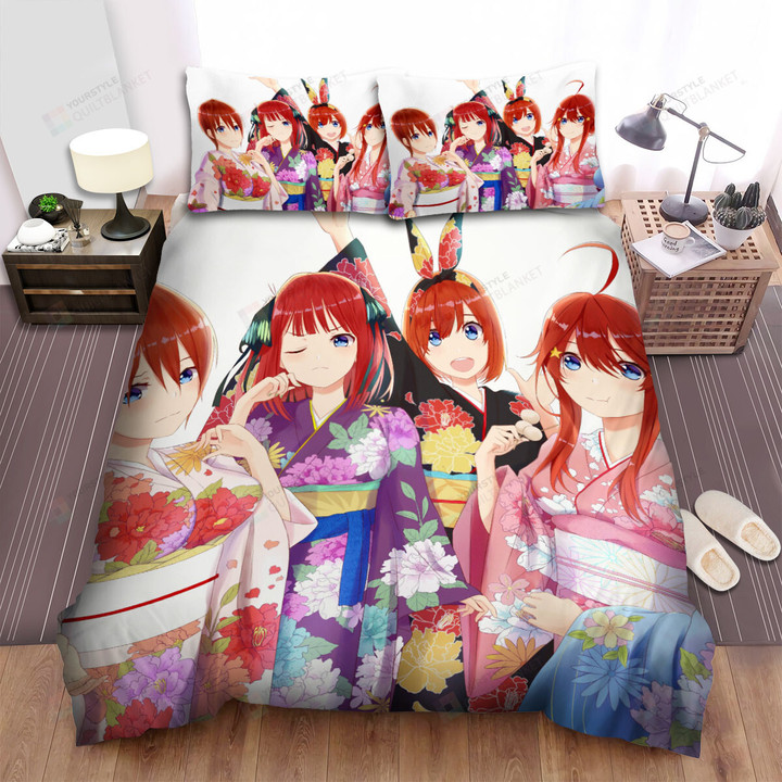 The Quintessential Quintuplets Dressing In Kimonos Bed Sheets Spread Duvet Cover Bedding Sets