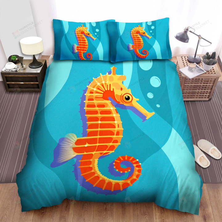 The Wild Animal - The Orange Seahorse Puffing Bubbles Bed Sheets Spread Duvet Cover Bedding Sets