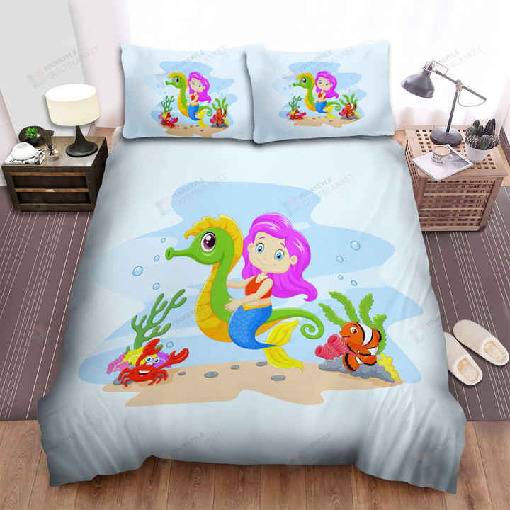 The Wild Animal - The Seahorse And Purple Hairs Mermaid Bed Sheets Spread Duvet Cover Bedding Sets