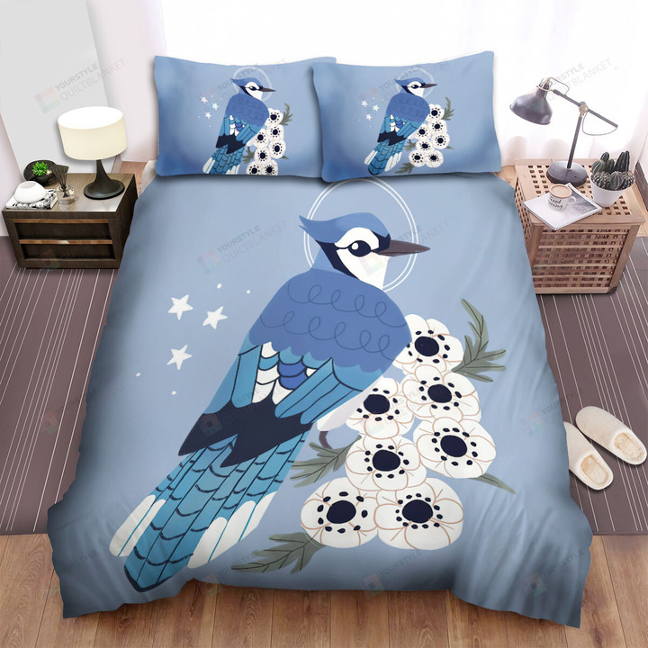 The Wild Animal - The Blue Jay And White Flowers Bed Sheets Spread Duvet Cover Bedding Sets