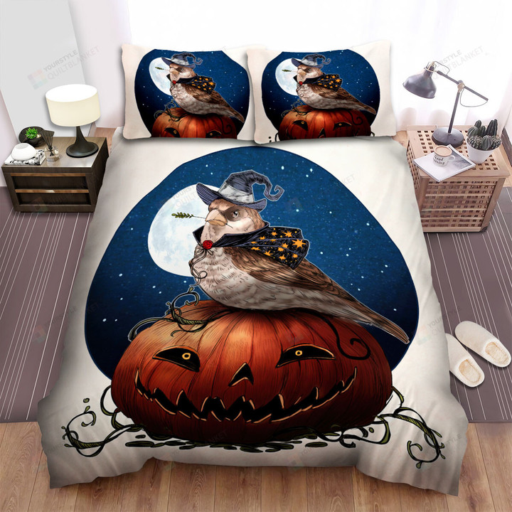 The Sparrow Witch On A Pumpkin Bed Sheets Spread Duvet Cover Bedding Sets