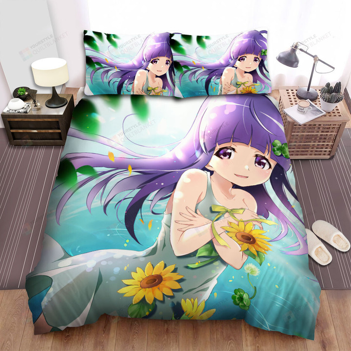 Higurashi When They Cry Furude Rika & Sunflowers Artwork Bed Sheets Spread Duvet Cover Bedding Sets