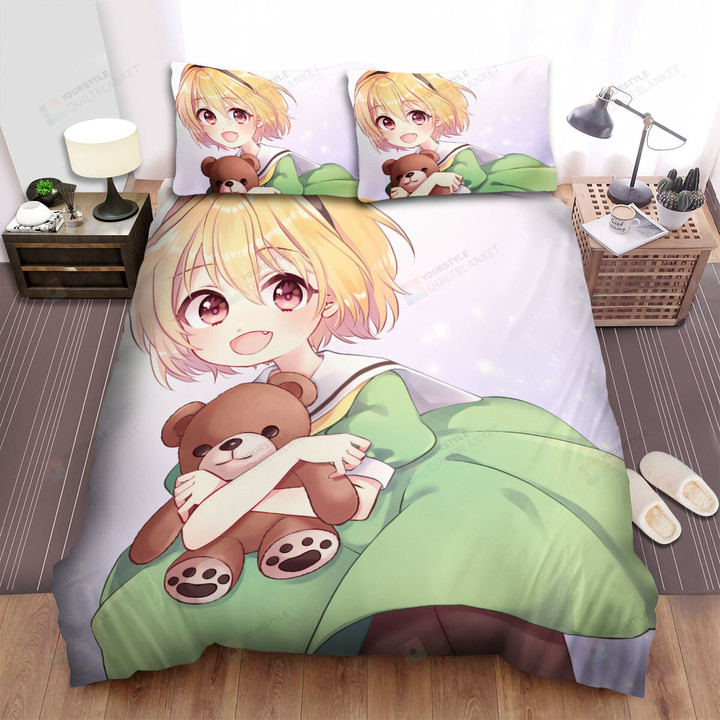 Higurashi When They Cry Little Houjou Satoko & Her Teddy Bear Bed Sheets Spread Duvet Cover Bedding Sets