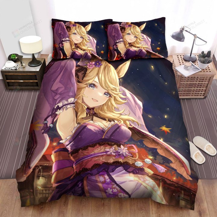 Umamusume Pretty Derby Gold City In Purple Dress Artwork Bed Sheets Spread Duvet Cover Bedding Sets