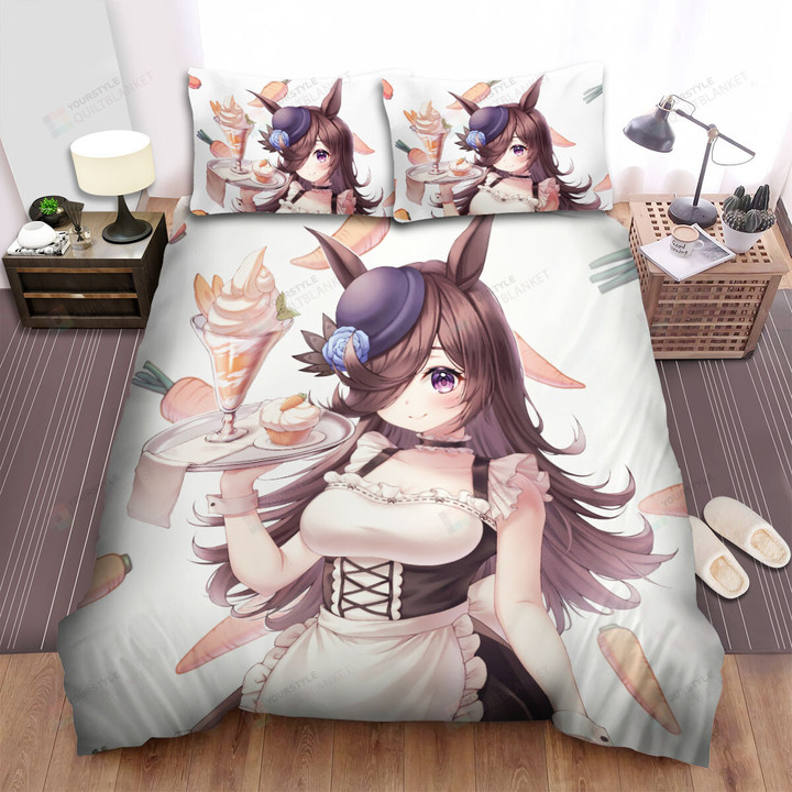 Umamusume Pretty Derby Rice Shower In Maid Costume Bed Sheets Spread Duvet Cover Bedding Sets