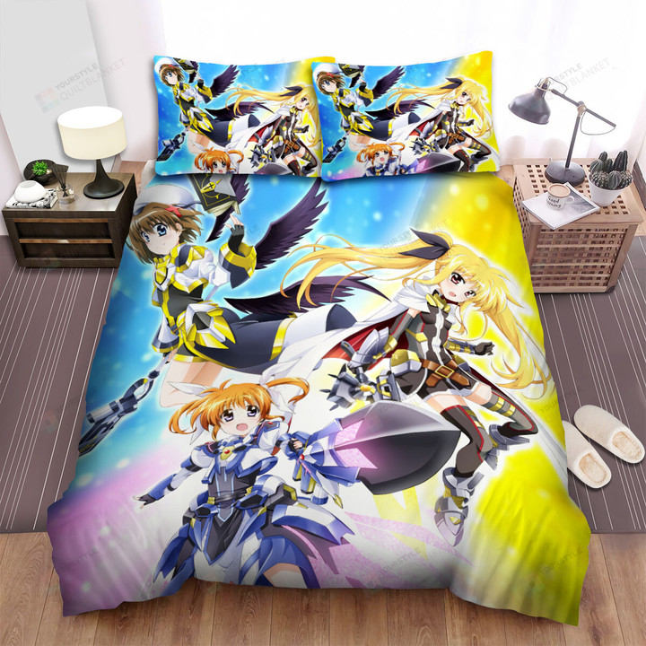 Magical Girl Lyrical Nanoha With Fate & Hayate In Colorful Poster Bed Sheets Spread Duvet Cover Bedding Sets