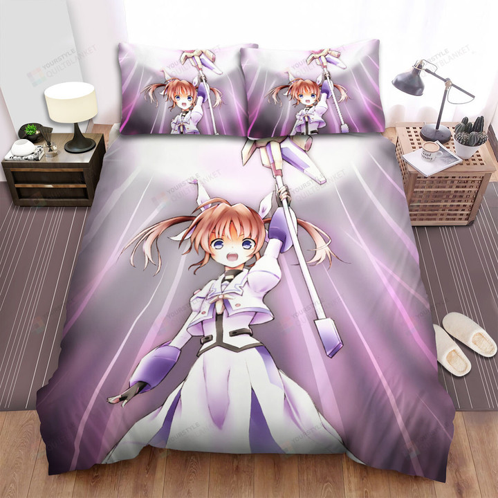 Magical Girl Lyrical Nanoha Takamachi Nanoha With Her Raising Heart Staff Bed Sheets Spread Duvet Cover Bedding Sets