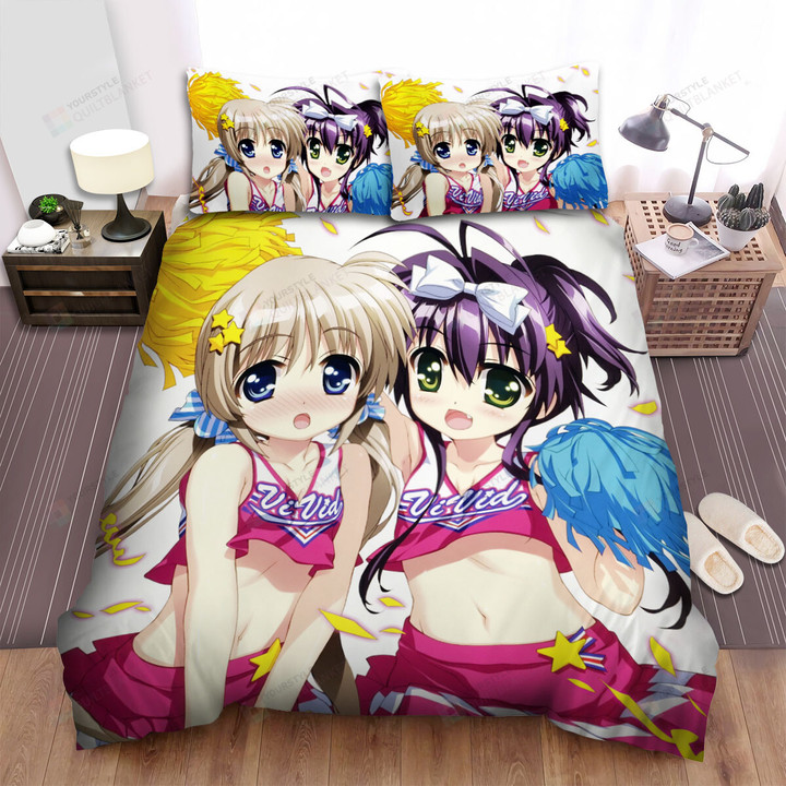 Magical Girl Lyrical Nanoha Girls In Cheerleading Costumes Bed Sheets Spread Duvet Cover Bedding Sets