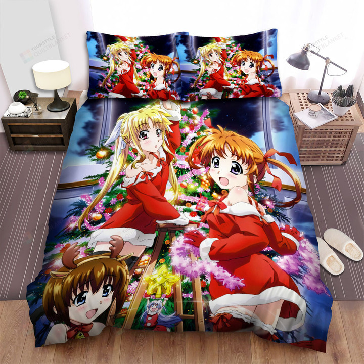 Magical Girl Lyrical Nanoha The Girls Preparing For Christmas Bed Sheets Spread Duvet Cover Bedding Sets