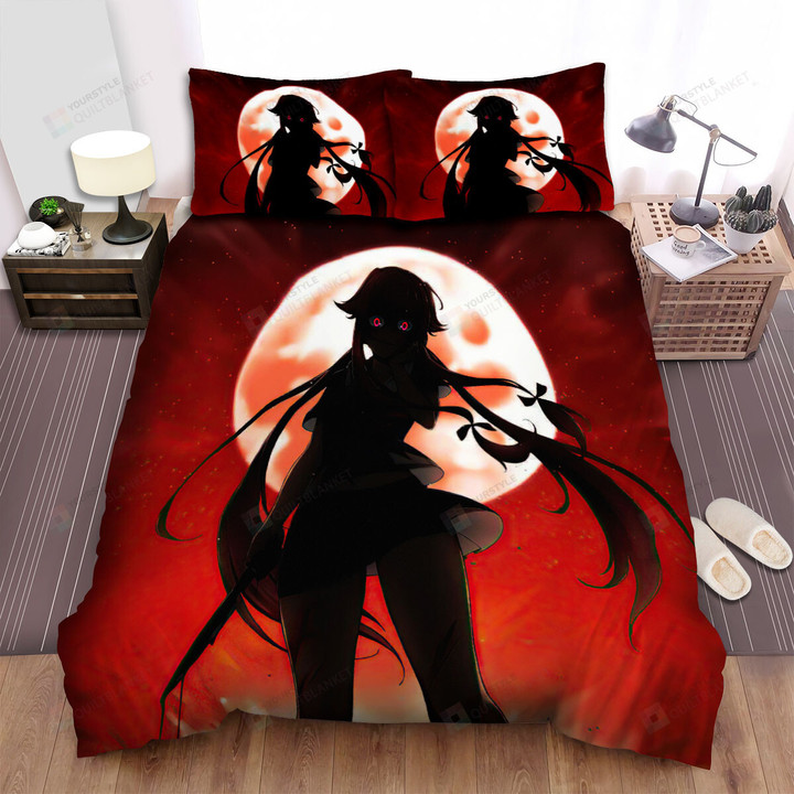 Future Diary Gasai Yuno's Silhouette In Blood Moon Bed Sheets Spread Duvet Cover Bedding Sets