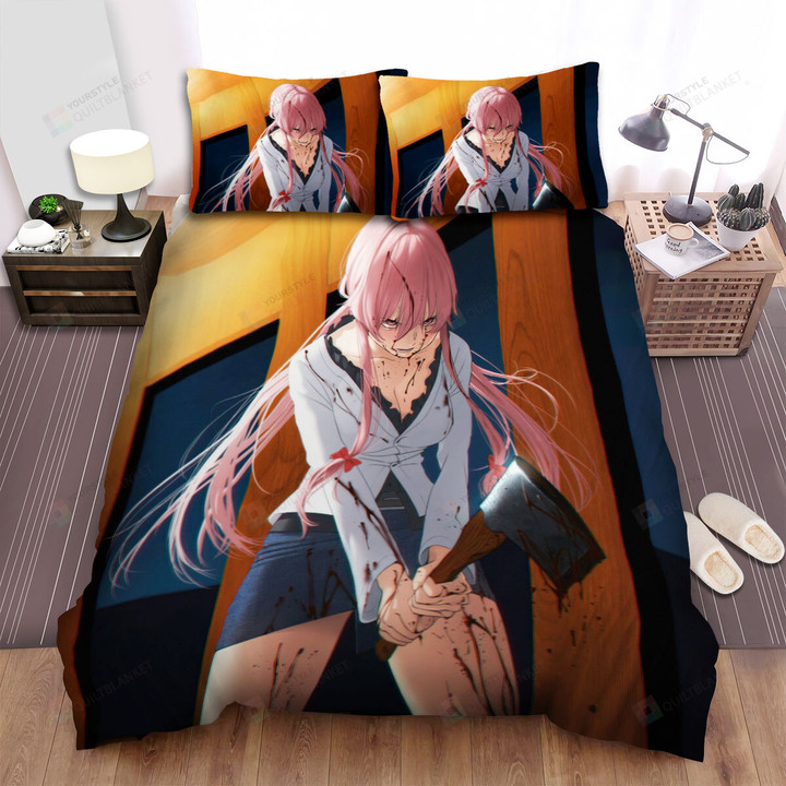 Future Diary Gasai Yuno Covered In Blood Bed Sheets Spread Duvet Cover Bedding Sets
