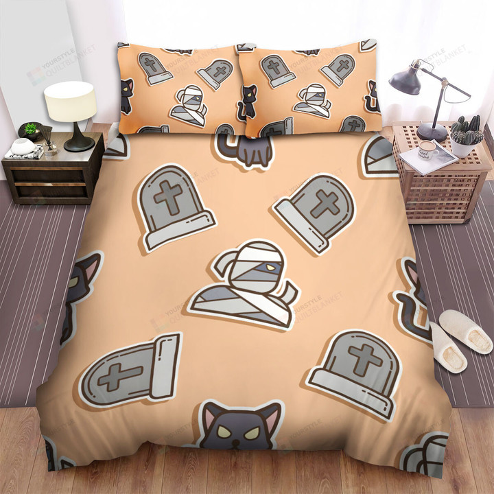 Halloween Cute Mummy & Cat Pattern Bed Sheets Spread Duvet Cover Bedding Sets