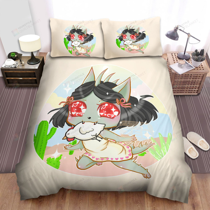 Adorable Chupacabra Girl Chibi Illustration Bed Sheets Spread Duvet Cover Bedding Sets