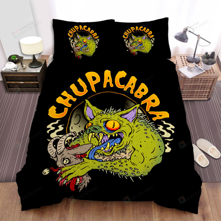 Scary Cartoon Chupacabra Holding A Head Of Goat Bed Sheets Spread Duvet Cover Bedding Sets