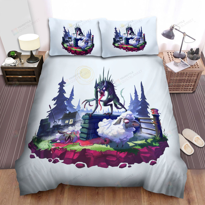 Chupacabra Hunting For The Sheep Illustration Bed Sheets Spread Duvet Cover Bedding Sets
