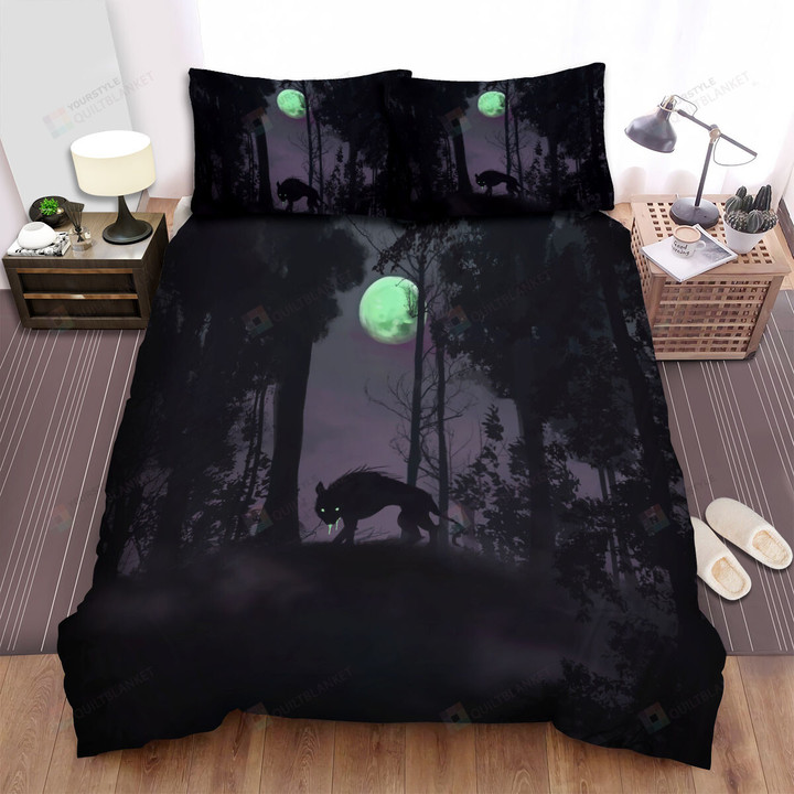 Chupacabra Silhouette In The Dark Woods Bed Sheets Spread Duvet Cover Bedding Sets