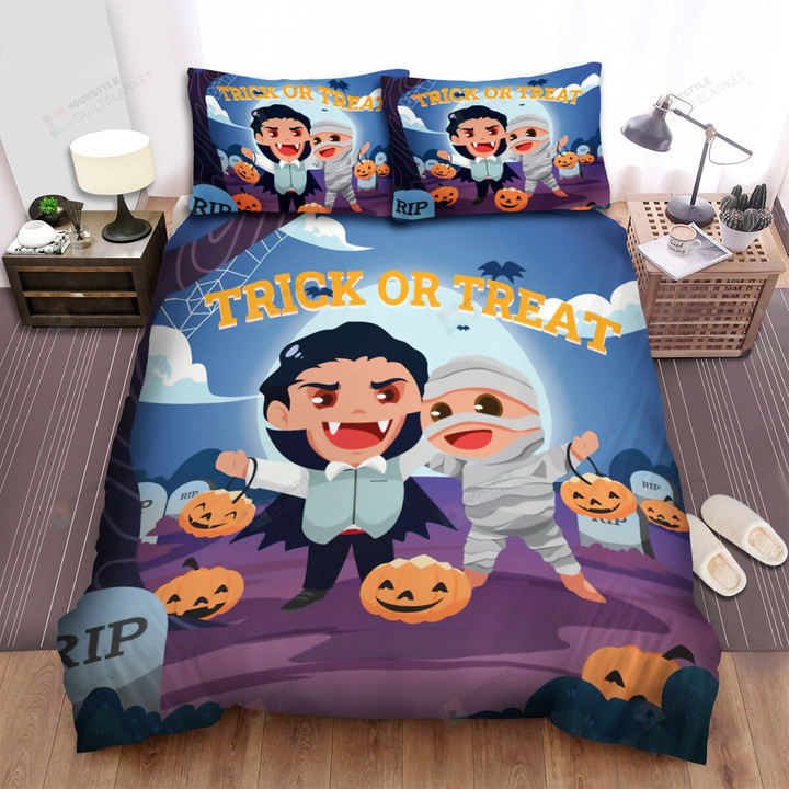 Happy Halloween With Cute Mummy & Vampire Bed Sheets Spread Duvet Cover Bedding Sets