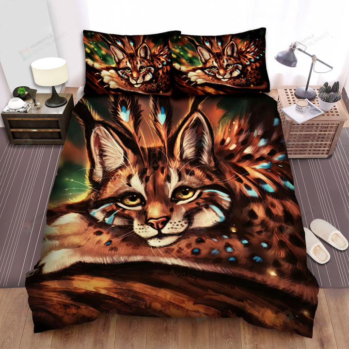 The Wild Animal - The Lynx With Peacock Feathers Art Bed Sheets Spread Duvet Cover Bedding Sets