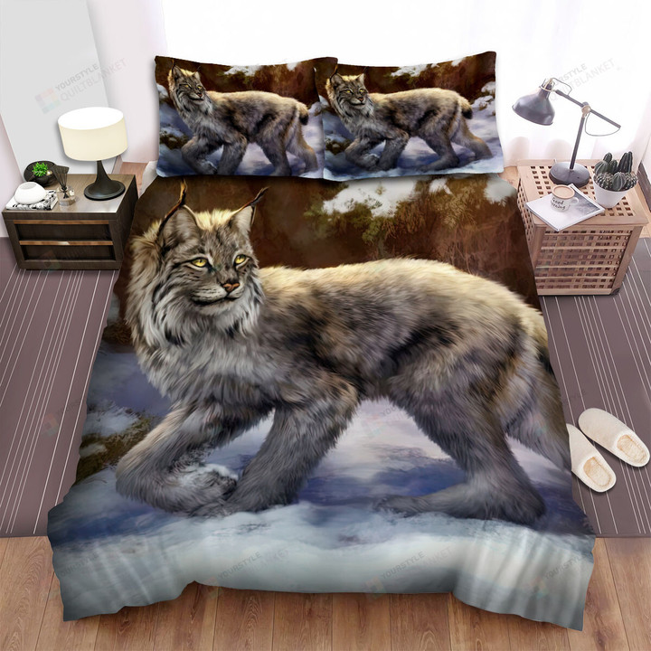 The Wild Animal - The Lynx Moving In The Snowfield Bed Sheets Spread Duvet Cover Bedding Sets