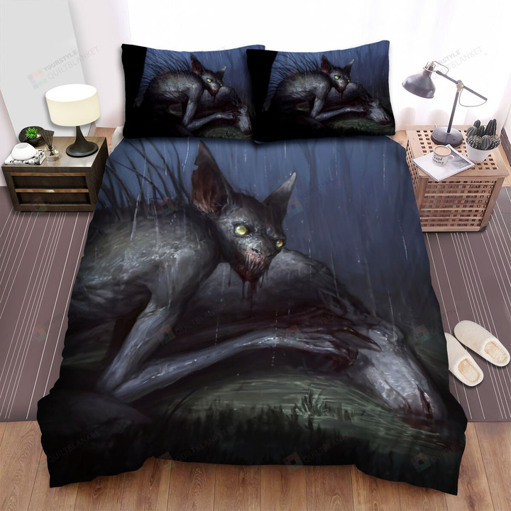 Scary Chupacabra Eating A Sheep Artwork Bed Sheets Spread Duvet Cover Bedding Sets