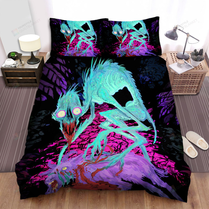 Colorful Chupacabra Hunting Goat Artwork Bed Sheets Spread Duvet Cover Bedding Sets