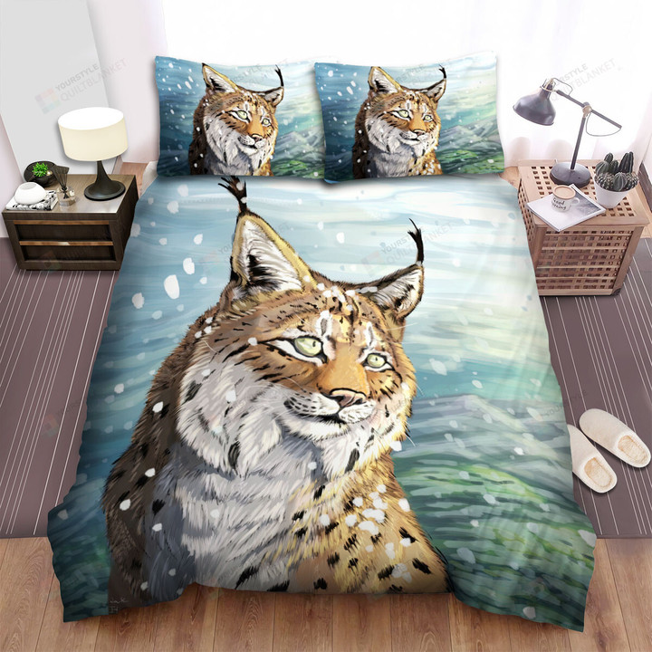 The Wild Animal - The Lynx Under Snow Bed Sheets Spread Duvet Cover Bedding Sets
