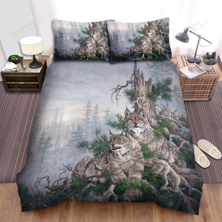 The Wild Animal - The Lynx Couple On The Pine Tree Bed Sheets Spread Duvet Cover Bedding Sets