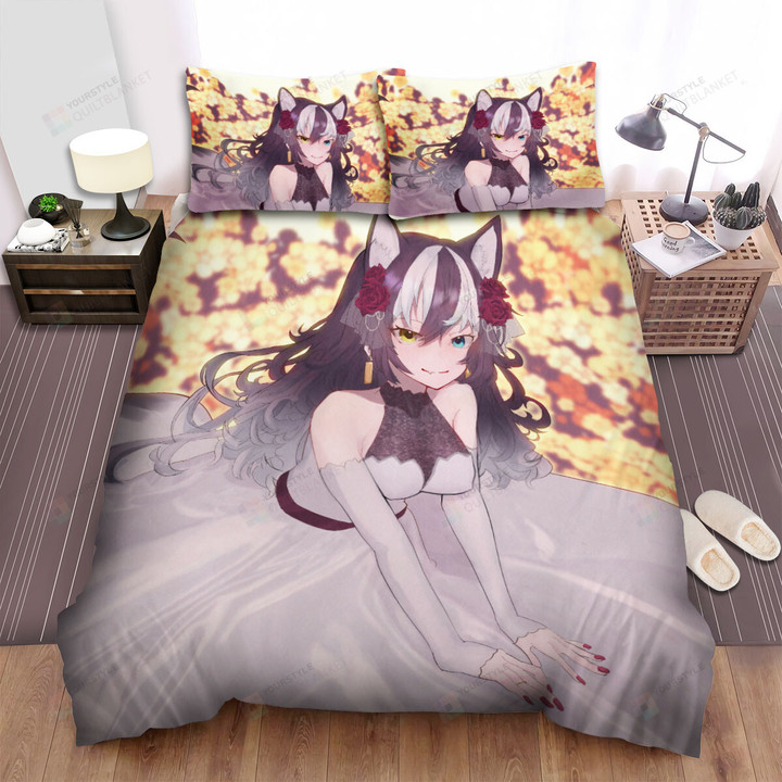 Kemono Friends Grey Wolf In Wedding Dress Illustration Bed Sheets Spread Duvet Cover Bedding Sets