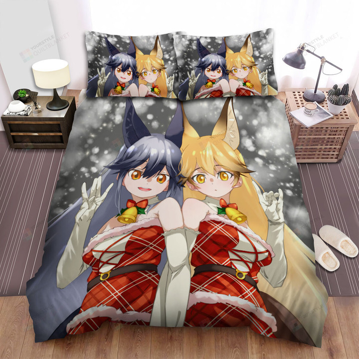Kemono Friends Ezo Red Fox & Silver Fox In Christmas Costumes Bed Sheets Spread Duvet Cover Bedding Sets