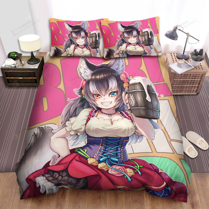 Kemono Friends Grey Wolf In Colorful Dress Bed Sheets Spread Duvet Cover Bedding Sets