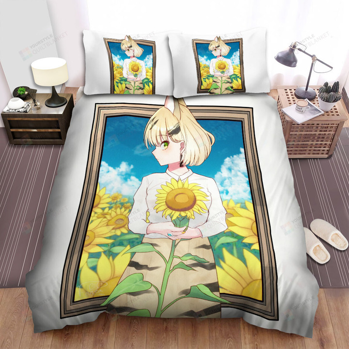 Kemono Friends Sand Cat & Sunflowers Artwork Bed Sheets Spread Duvet Cover Bedding Sets