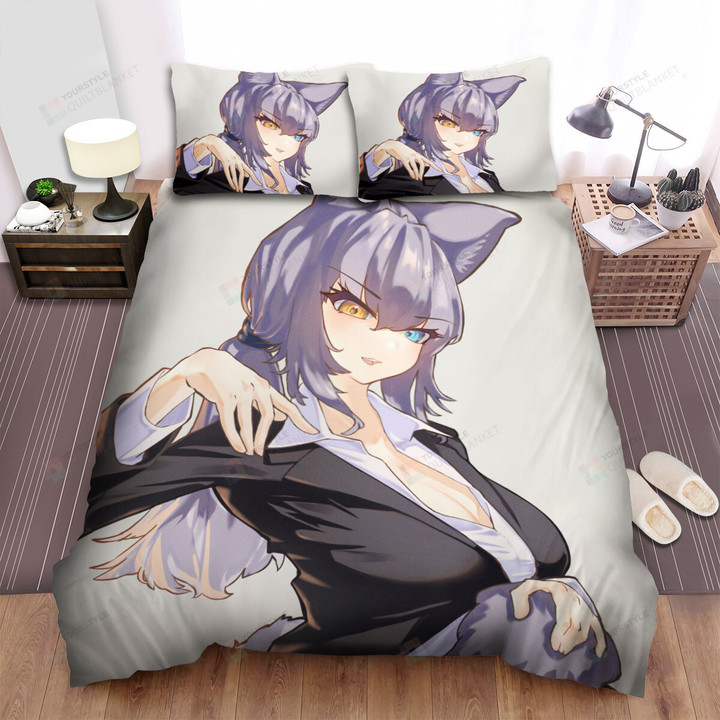 Kemono Friends Grey Wolf In Black & White Suit Bed Sheets Spread Duvet Cover Bedding Sets