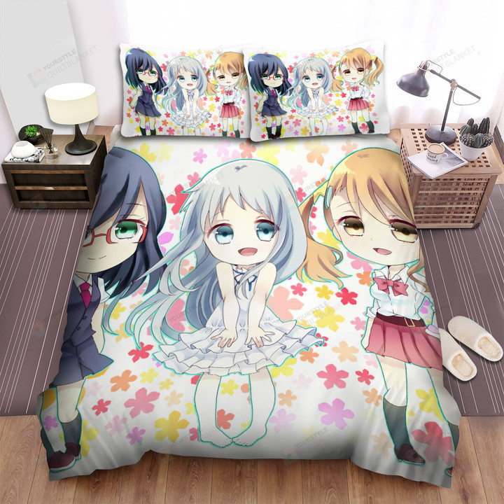 Anohana The Girls In Chibi Artwork Bed Sheets Spread Duvet Cover Bedding Sets