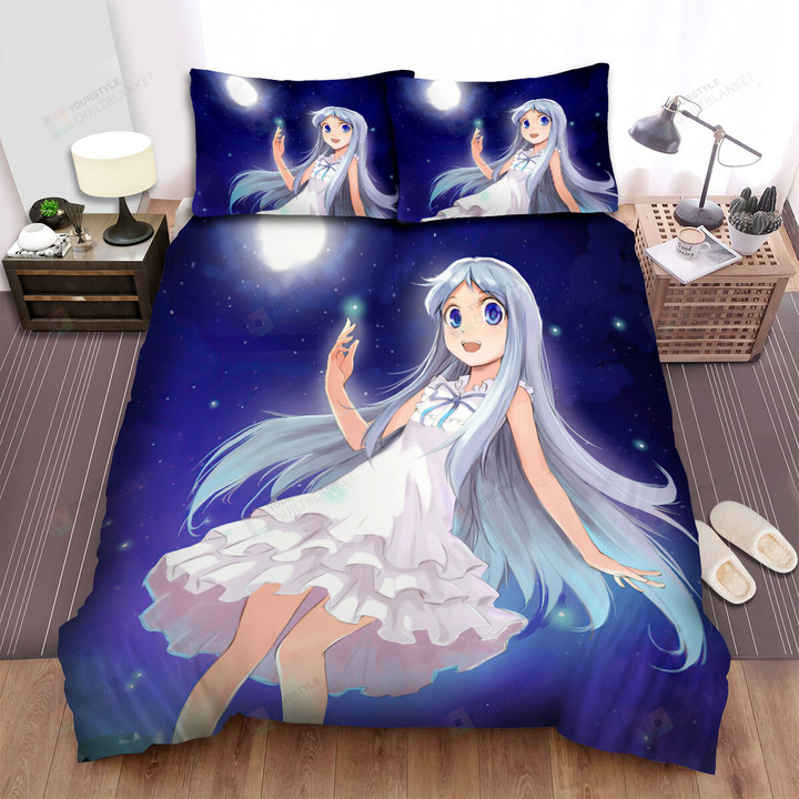 Anohana Honma Meiko Under The Moonlight Artwork Bed Sheets Spread Duvet Cover Bedding Sets