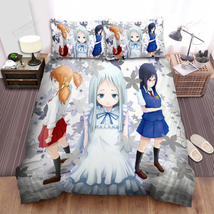 Anohana The Girls Of The Super Peace Busters In Falling Flowers Bed Sheets Spread Duvet Cover Bedding Sets