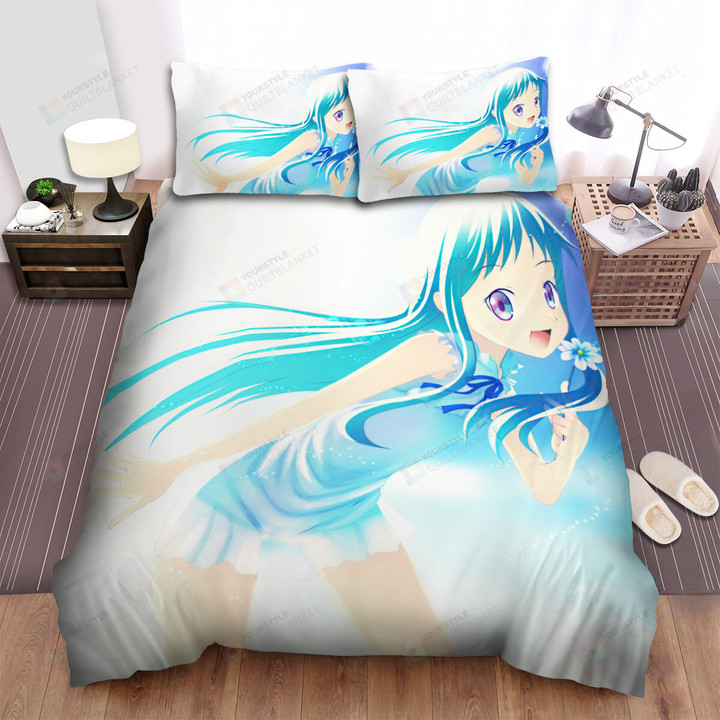 Anohana Honma Meiko Happy With Blue Flower Bed Sheets Spread Duvet Cover Bedding Sets