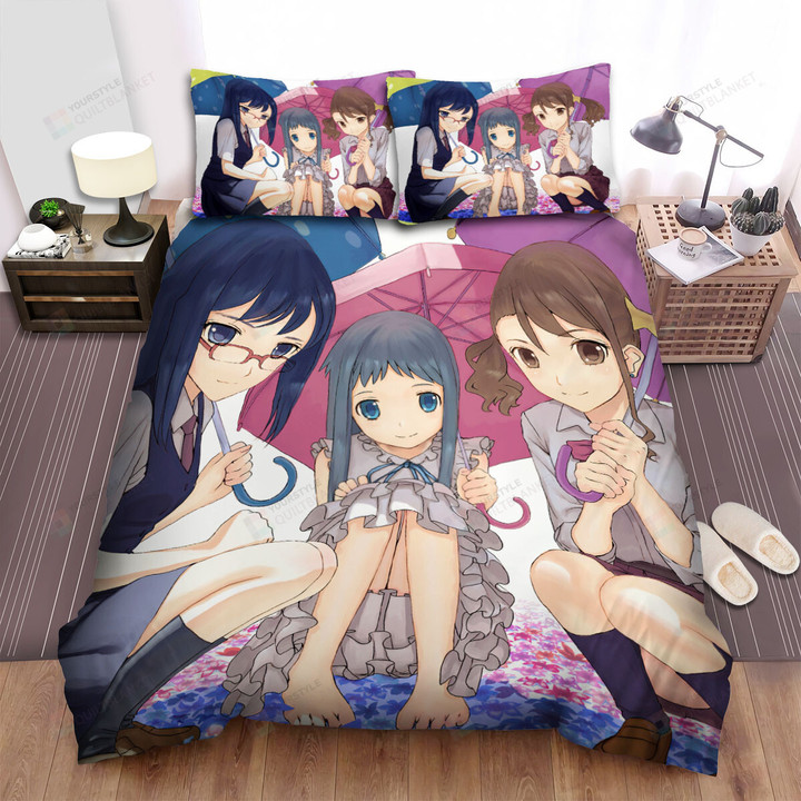 Anohana The Girls Of The Super Peace Busters With Their Umbrellas Bed Sheets Spread Duvet Cover Bedding Sets