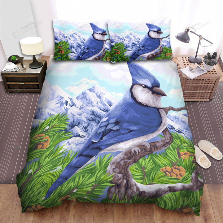 The Wild Animal - The Blue Jay In The Snowy Mountain Bed Sheets Spread Duvet Cover Bedding Sets
