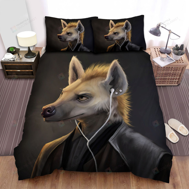 The Wildlife - The Hyena Wearing Earphones Artwork Bed Sheets Spread Duvet Cover Bedding Sets