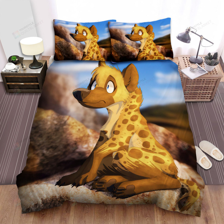 The Wild Aninmal - The Hyena Sitting On The Rock Bed Sheets Spread Duvet Cover Bedding Sets