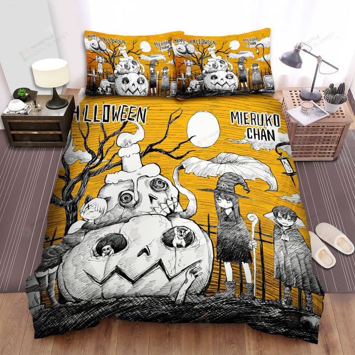 Mieruko-Chan Happy Halloween Artwork Bed Sheets Spread Duvet Cover Bedding Sets
