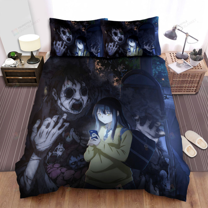 Mieruko-Chan Miko Yotsuya Lonely Walking At Night Bed Sheets Spread Duvet Cover Bedding Sets