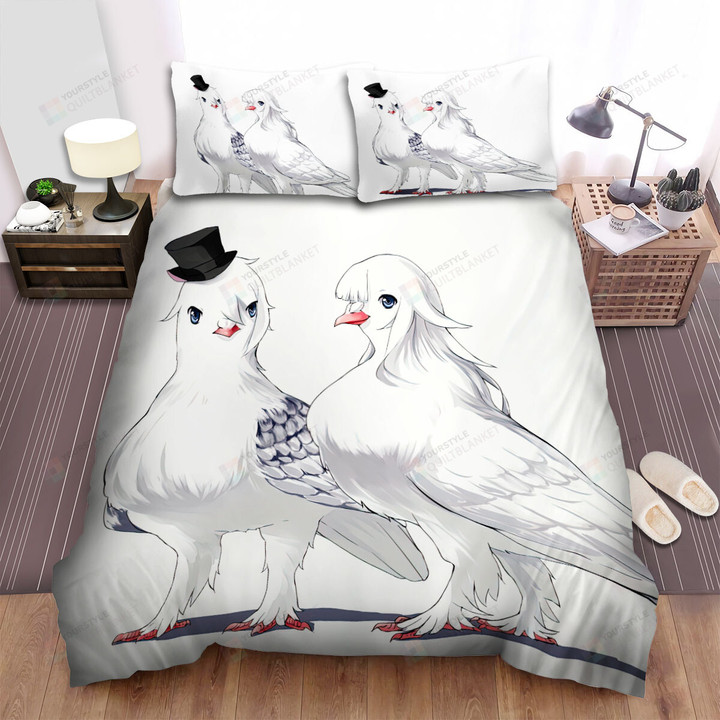 The Wildlife - The White Pigeons Walking Together Bed Sheets Spread Duvet Cover Bedding Sets