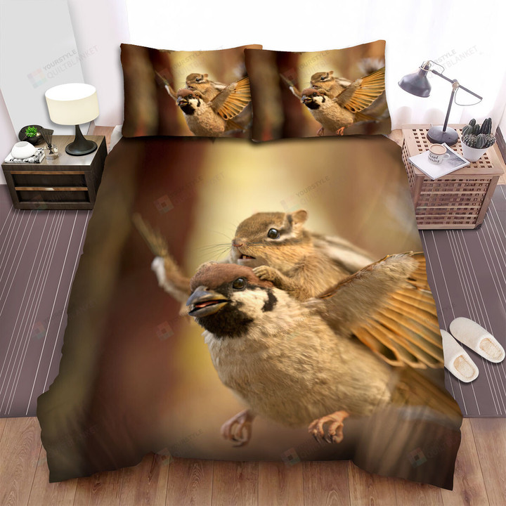 The Wild Animal - The Sparrow Carrying The Squirrel Bed Sheets Spread Duvet Cover Bedding Sets
