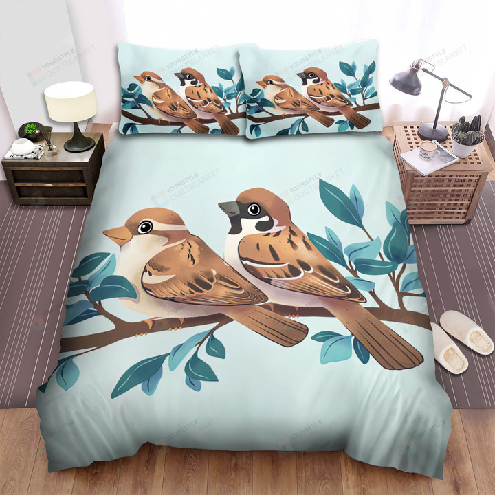 The Wild Animal - The Sparrow Couple On A Branch Bed Sheets Spread Duvet Cover Bedding Sets
