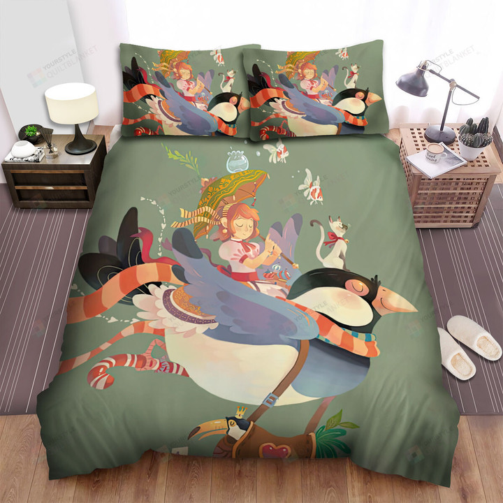 The Wild Animal - The Lady Riding On A Sparrow Bed Sheets Spread Duvet Cover Bedding Sets