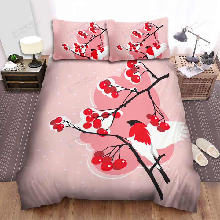 The Wild Animal - The Sparrow And Red Berries Bed Sheets Spread Duvet Cover Bedding Sets