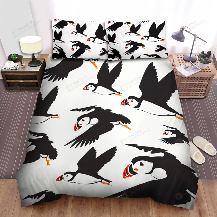 The Wild Animal - The Puffin Flying Seamless Vector Bed Sheets Spread Duvet Cover Bedding Sets
