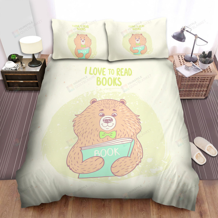 The Grizzly Bear Loves To Read Book Bed Sheets Spread Duvet Cover Bedding Sets